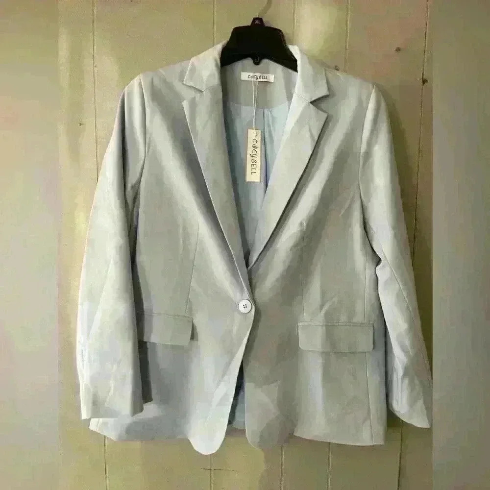 Cicy Bell Womens KY0521 Blue Long Sleeve Single Breasted Blazer Size XXL New